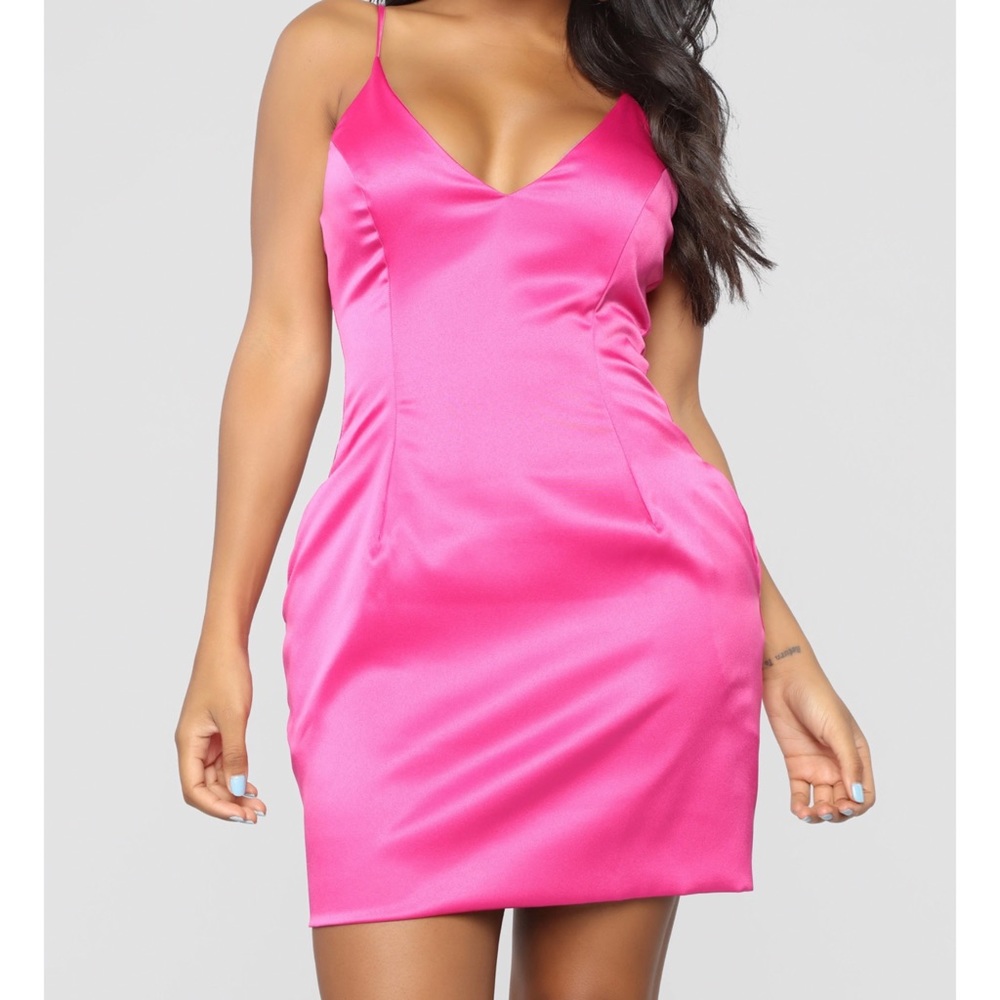Pink satin mini dress